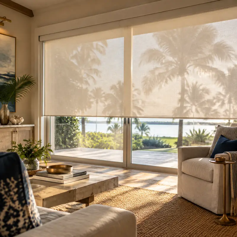 Solar screen roller shades on a sliding glass door